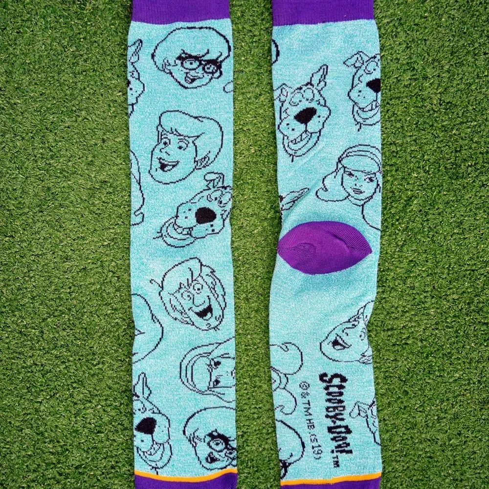 Scooby Doo Shaggy/Velma/Daphne/Fred Group Cartoon Aqua Adult Lg Crew Socks New